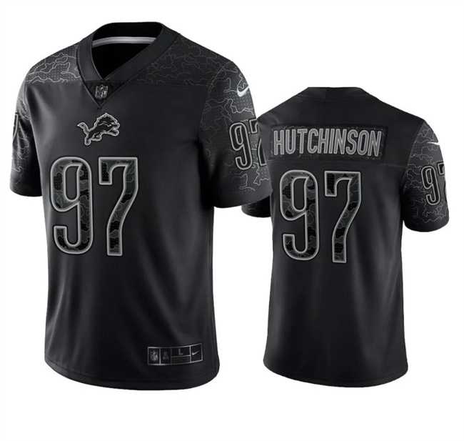 Mens Detroit Lions #97 Aidan Hutchinson Black Reflective Jersey Dyin->detroit lions->NFL Jersey